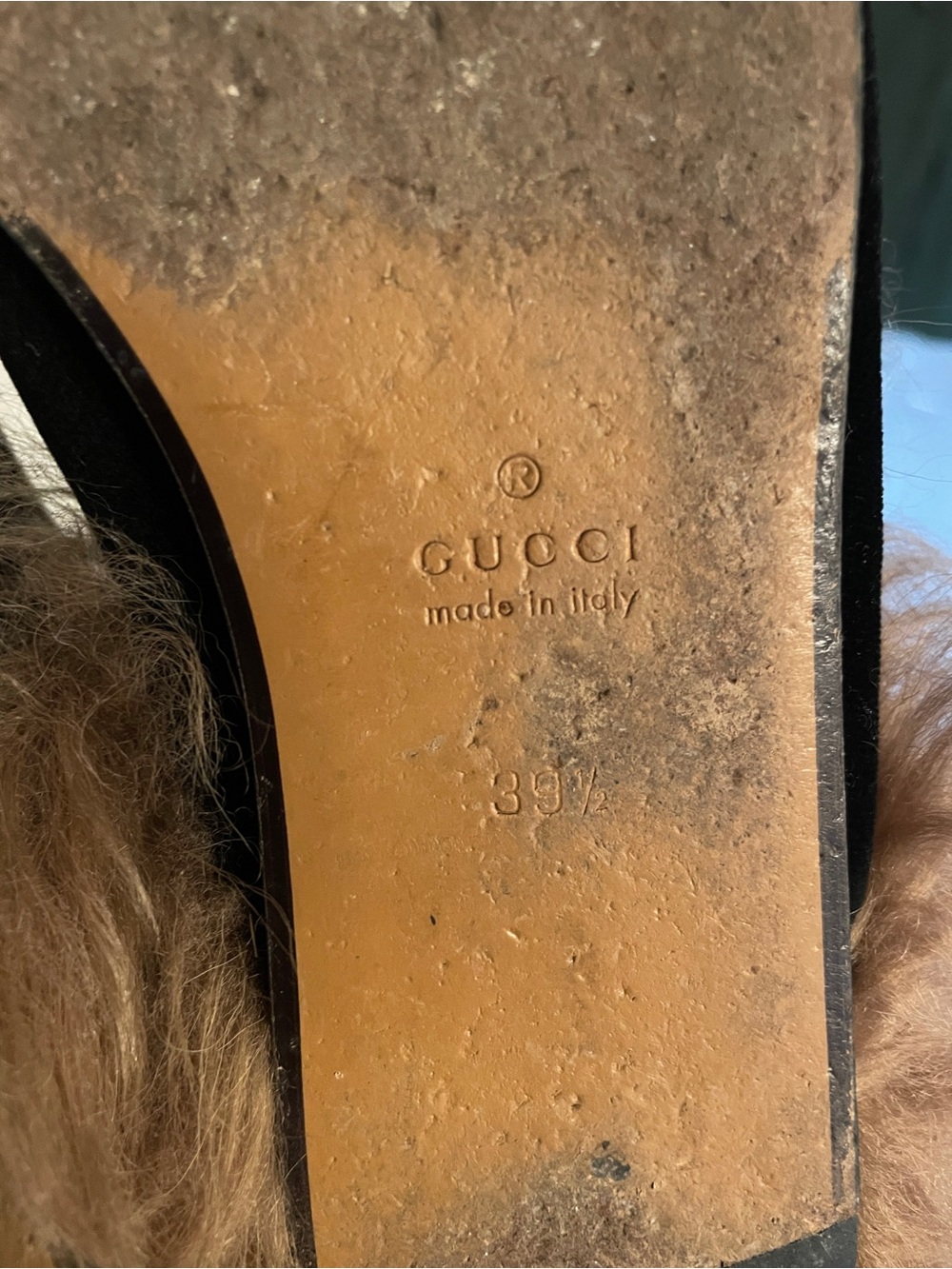 Gucci Princetown Black Velvet Fur-Lined Loafer Mules/Slippers with Gold Horsebit - Picture 8 of 9